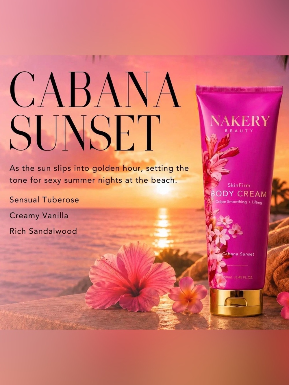 Nakery Beauty Cabana Sunset Pink Body Cream - Hydrating Skin Firming Cream